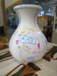 Our first few younger visitors created beatiful art on the ‘decorate a pot’ interactive