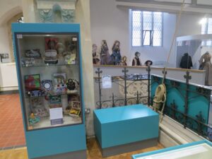 The ‘Your Space’ case area. The first display is the ‘People’s Museum’ boxes that hold an individuals’ personal object and decorated to show what it means to them
