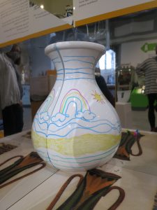 Our first few younger visitors created beatiful art on the ‘decorate a pot’ interactive